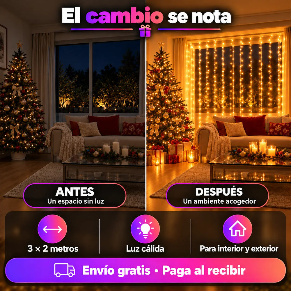 Luces de cortina luz amarilla 3x2 m