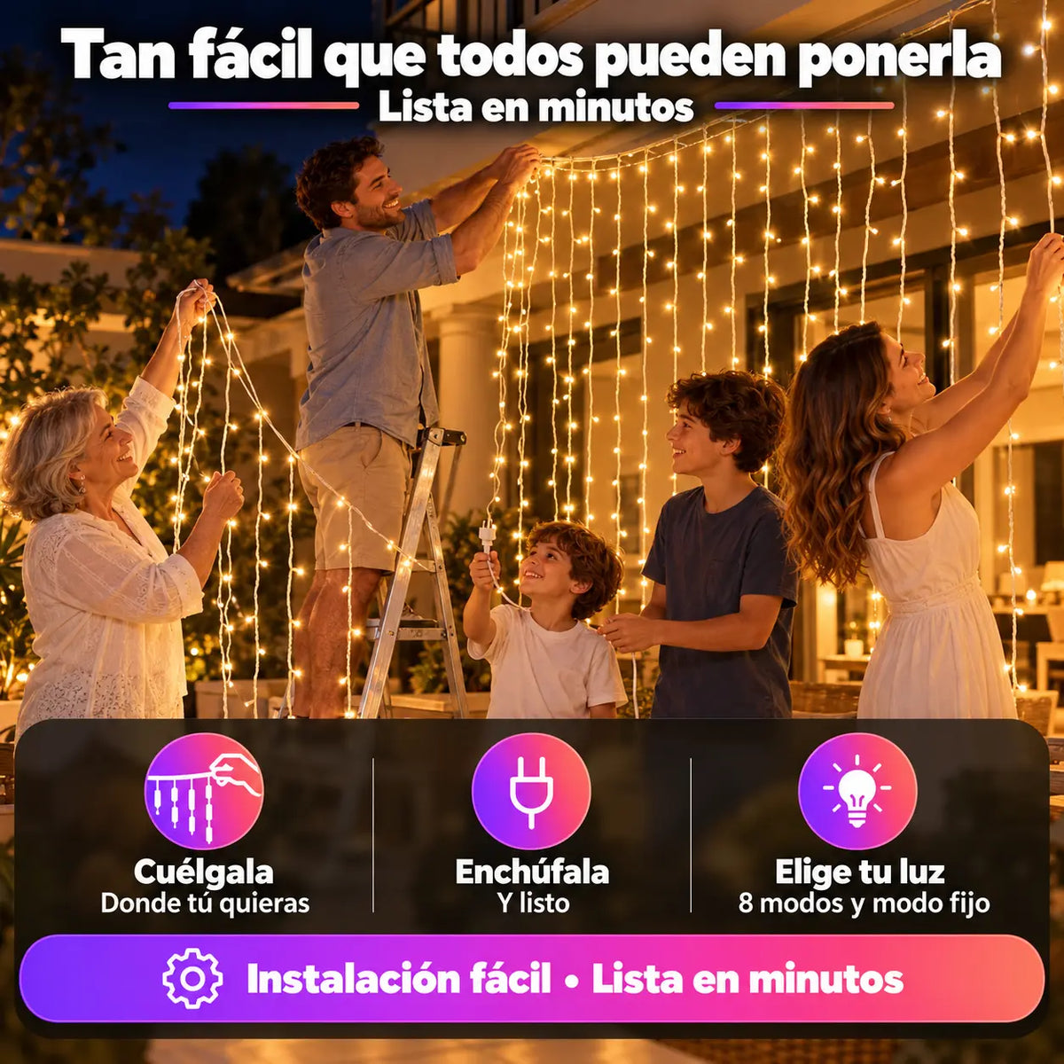 Luces de cortina luz amarilla 3x2 m