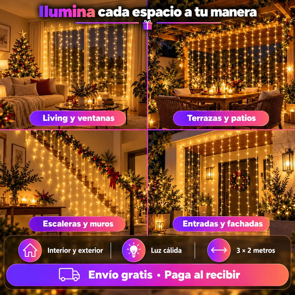 Luces de cortina luz amarilla 3x2 m